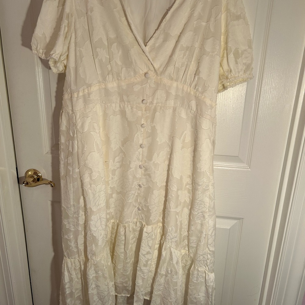 BloomChic Cream Floral Button-Down Midi Dress